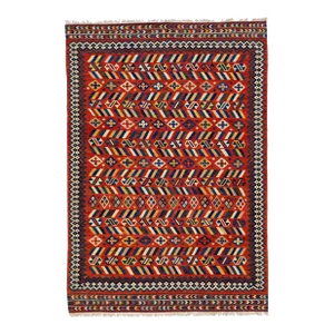 2020s Modern Kilim Handmade Red Geometric Wool Rug