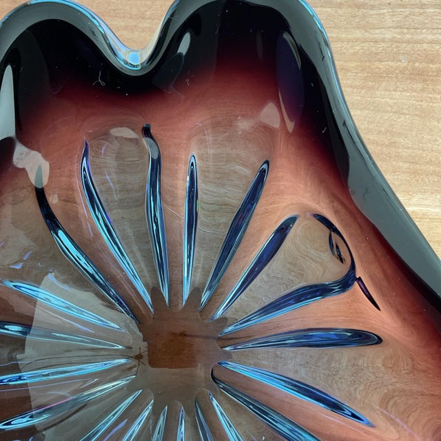 1960s Vintage Mid Century Murano-Style Italian Art Glass Bowl Purple & Blue 10.5 For Sale - Image 5 of 10