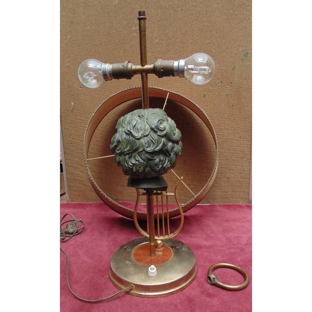 1940's French Regency Large Bronze Bust of Beethoven W/ Lyre Bouillote Table Lamp For Sale - Image 11 of 12