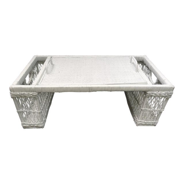 Vintage White Wicker Bed Tray | Chairish