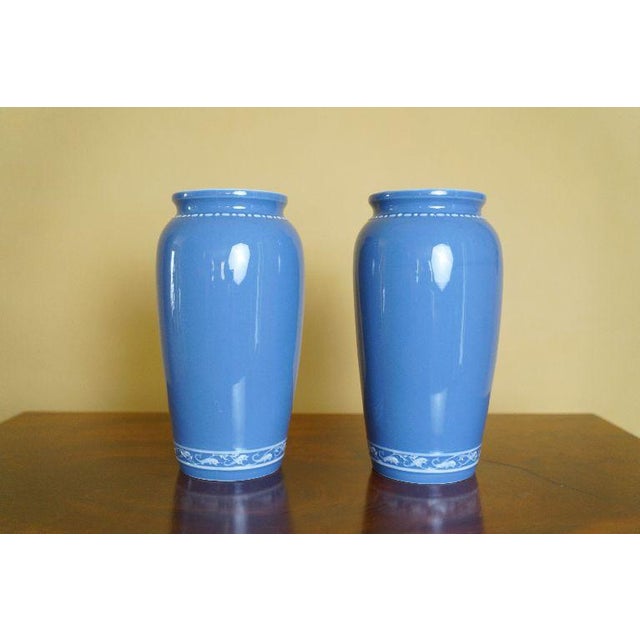 Pair of Antique Limoges Pâte-Sur-Pâte Blue Porcelain Vases For Sale - Image 13 of 13