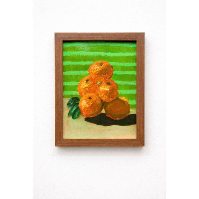 Contemporary Contemporary Still Life Painting of Oranges, Acrylic and Oil Pastel on Paper, 9x12 For Sale - Image 3 of 3