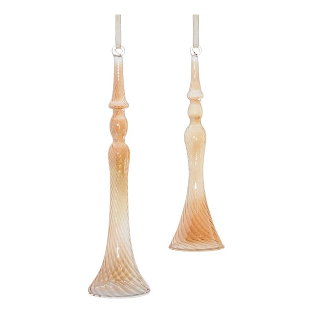 Amber Ombre Swirl Glass Drop Ornament (Set of 12) For Sale