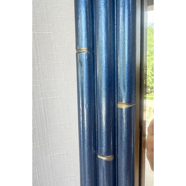 Vintage Faux Bamboo Wall Mirror in Metallic Blue With Gilt Accents – Newly Paintd For Sale - Image 10 of 12