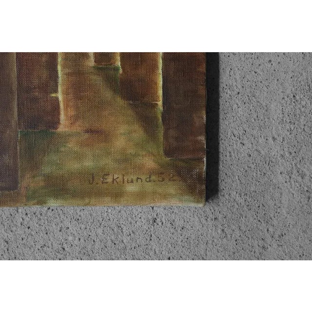 Modern J. Eklund, Columns, 1952, Oil on Canvas For Sale - Image 3 of 4
