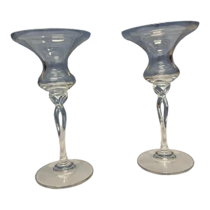 Late 20th Century Oneida Twisted Stemmed Glass Candle Holders- Set of 2