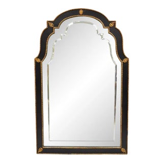 Decorator Venetian Chinoiserie Style Black and Gold Large Wall Mirror For Sale