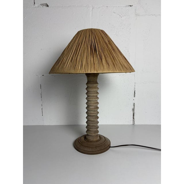 Mid-Century Modern French Brutalist Wood Turned Table Lamp by Charles Dudouyt, 1950s For Sale - Image 10 of 16