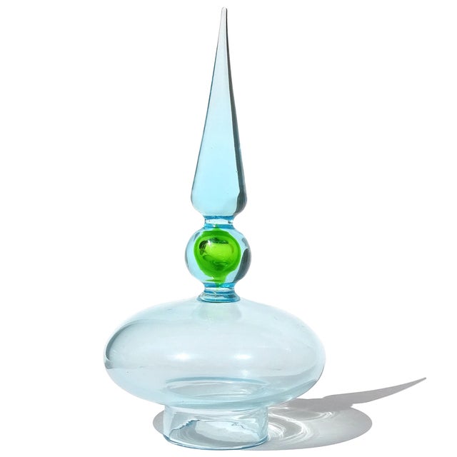 Mid 20th Century Vintage Murano Cenedese Da Ros Sommerso Green Blue Italian Art Glass Spike Top Spage Age Container Jar For Sale - Image 5 of 9