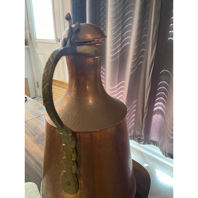Antique 19th Century Turkish Hammered Copper Pitcher With Brass Handle Water Pot For Sale - Image 10 of 11