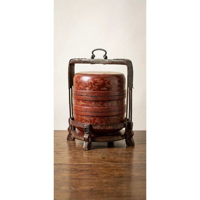 A striking example of late 19th-century Chinese folk artistry, this antique wedding dowry basket features a rare, complete...