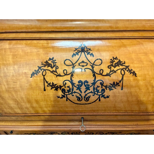 French Restoration Burled Walnut Secretary Desk, C. 1830 — Roll-Top & Inlay For Sale In San Diego - Image 6 of 12