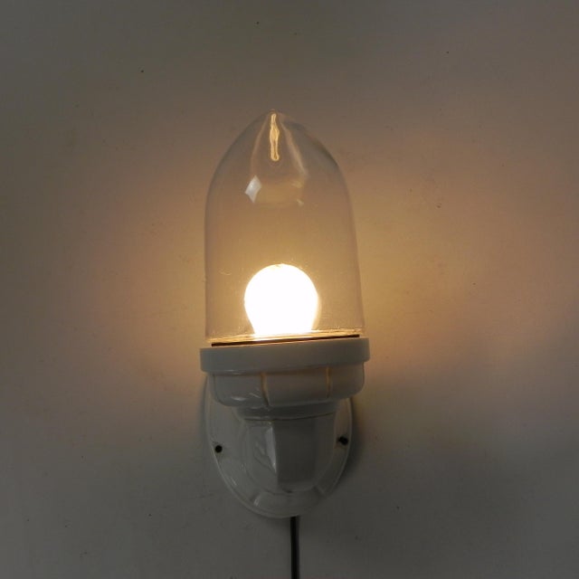 Porcelain Wall Lamp with Transparent Glass Shade, 1930s For Sale - Image 4 of 18