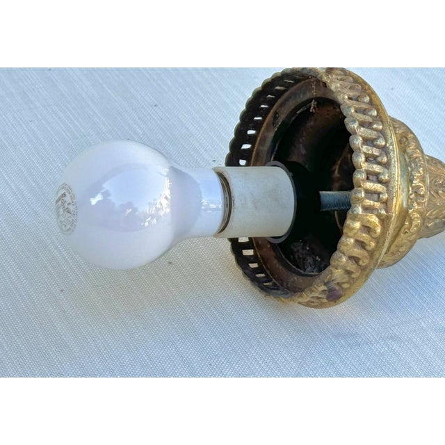 Vintage Murano Style Very Large Oval Shaped Blown Glass Pendant With “Onyx” Glass Swirl Golden Coloration and Brass Fittings For Sale - Image 11 of 12