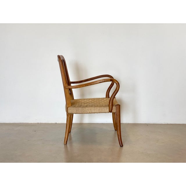 Brown Set of Oak and Straw Armchairs, 1940s For Sale - Image 8 of 18