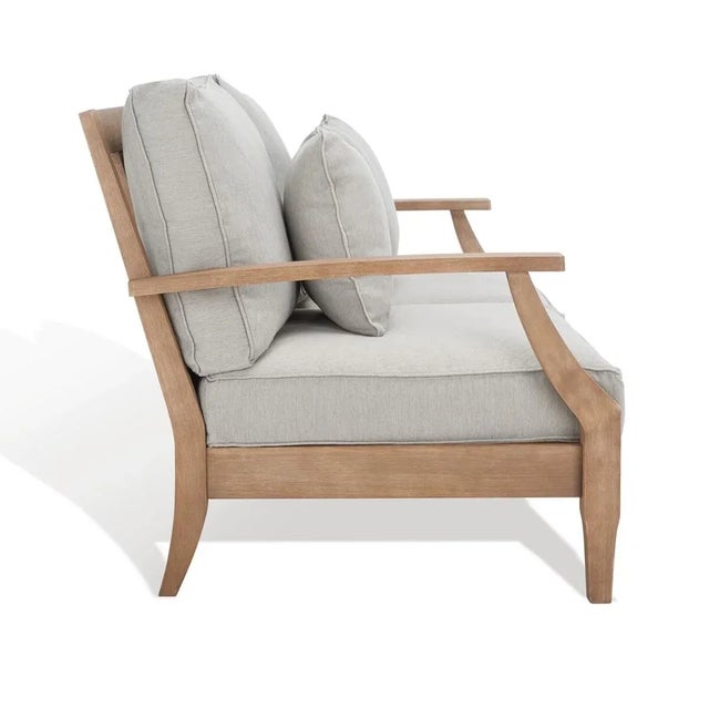 Not Yet Made - Made To Order Martinique Wood Patio Loveseat - Natural/Grey For Sale - Image 5 of 11