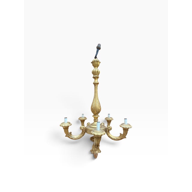 Antique Louis XVI Revival Carved Giltwood Six-Light Chandelier, Likely French, Circa 1900 For Sale - Image 4 of 12
