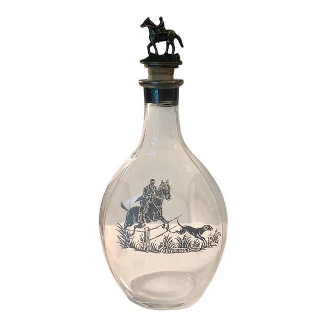 1940s Equestrian Fox Hunt Sterling Decanter For Sale