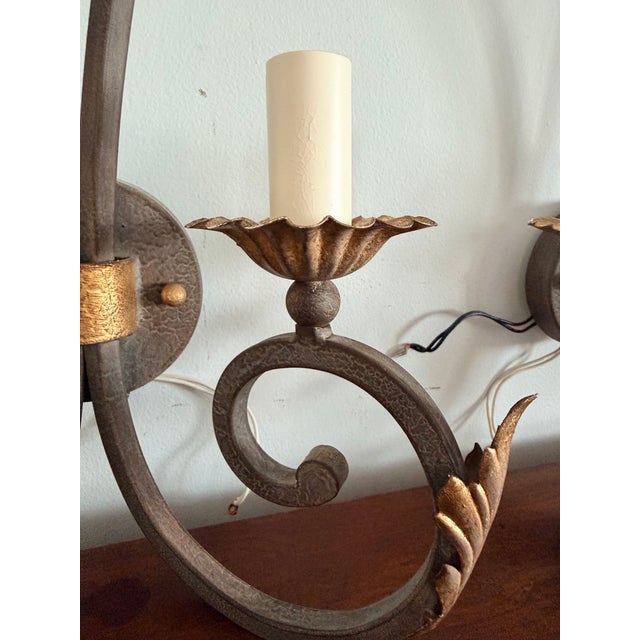 Vintage Fine Art Handcrafted Lighting Wall Light Sconce, Gilded Accents For Sale In Savannah - Image 6 of 9
