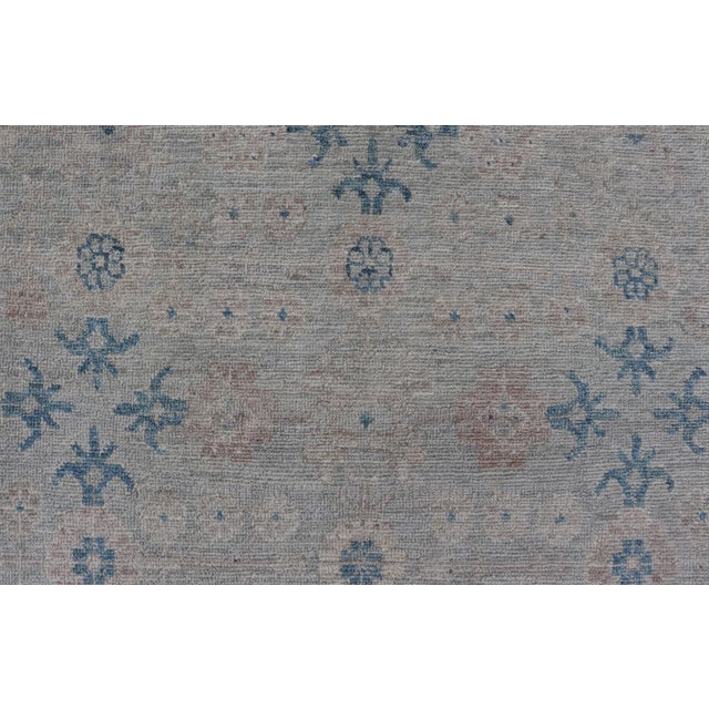 Modern All-Over Floral Oushak With Muted Background and Accent Colors 4'2" X 6'2" For Sale In Atlanta - Image 6 of 12