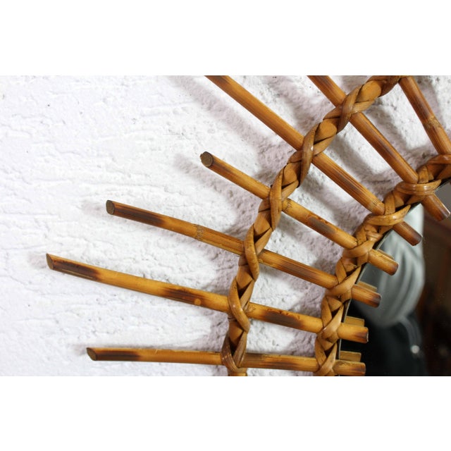 Rattan Framed Sunburst Mirror, 1970s For Sale - Image 4 of 10