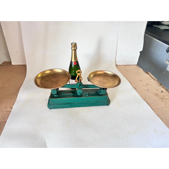 Antiques french Scale France 19th Wrought Iron and Brass Green and Gold Colors.