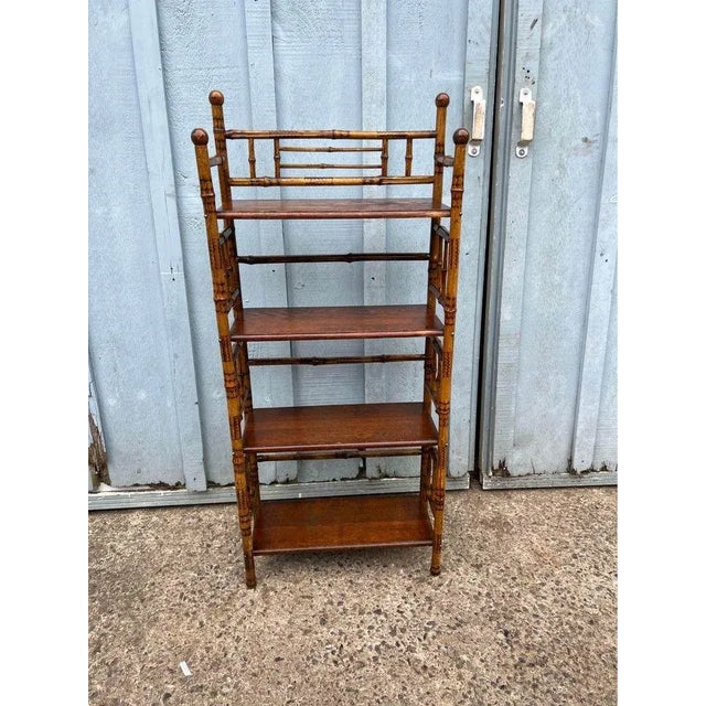 Antique Four Tier Burnt Bamboo Rack Bookshelve For Sale - Image 4 of 11