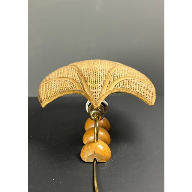 Vintage Italian Rattan Wicker Pine and Brass Scallop Wall Sconces, 1970s, Set of 2 For Sale - Image 10 of 18