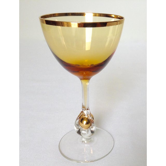 c1960s Italian Handblown Amber & Gilt Gold Crystal Aperitif Glasses