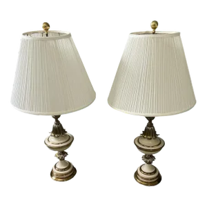 Vintage Hollywood Regency Enamel and Brass Table Lamps Attributed to Tommi Parzinger Stiffel - a Pair