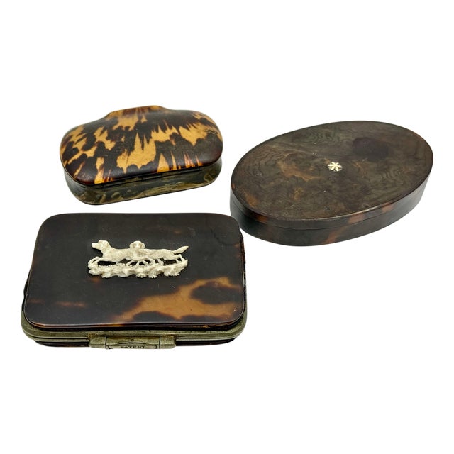 19th Century Set of 3 Victorian Horn Snuff or Trinket Boxes For Sale