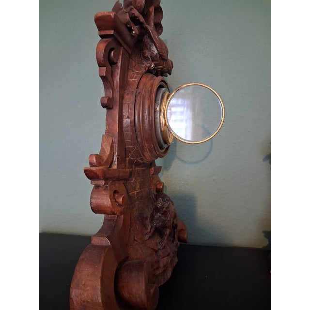 Brown Black Forest Clock with Fox & Bird, 1920 For Sale - Image 8 of 14