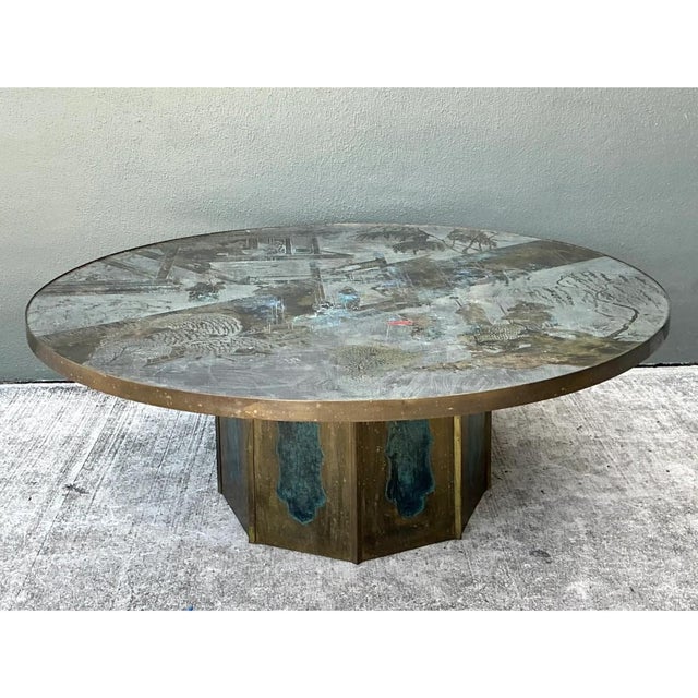 Metal Vintage Phillip and Kelvin Laverne Etched Bronze Coffee Table For Sale - Image 7 of 15