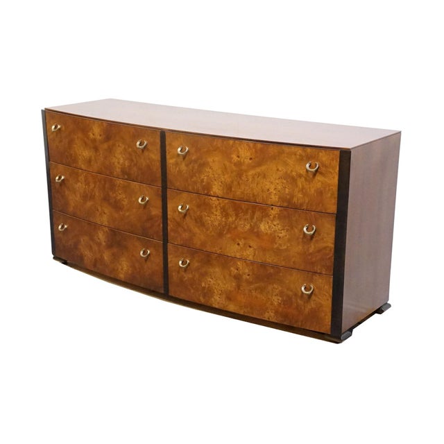HICKORY WHITE Briar Collection Burled Walnut Contemporary Modern / Art Deco 61" Double Dresser 35531-35 29" High 61.5"...