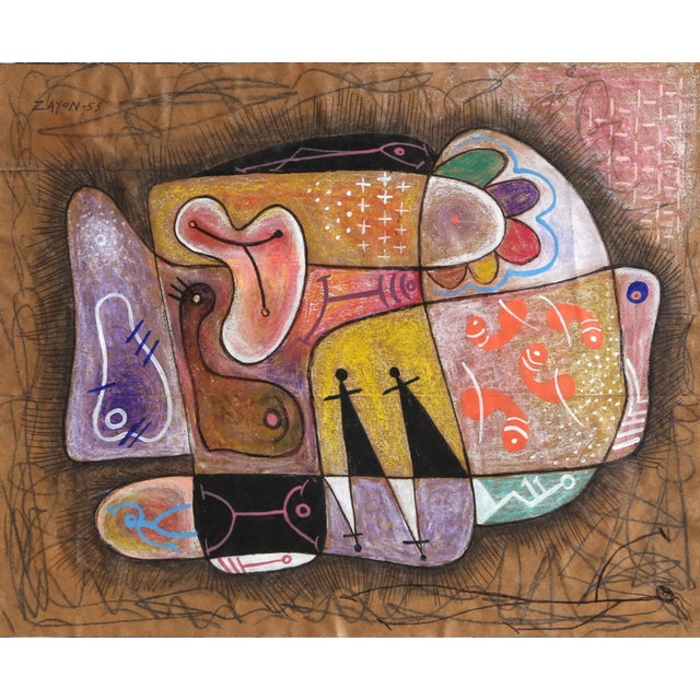 Seymour Zayon Modernist Surreal Drawing by Seymour Zayon 1955 1955 For Sale