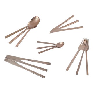 Scanline Brass Flatware Dinner Set by Sigvard Bernadotte, Set of 15 For Sale