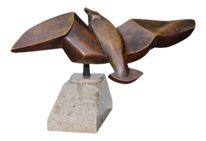 Pivoting Carved Wood Gull on Marble Base
