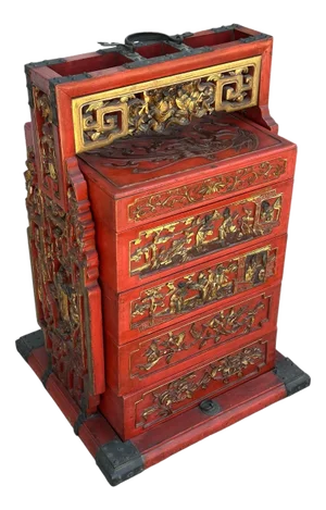 Large Antique Chinese Lacquered & Gilded Food Storage Box