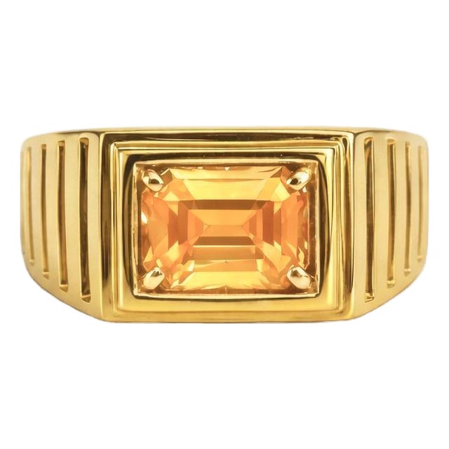 Art Deco Signet Ring for Men With Citrine, Silver, Gold, Size 10 For Sale