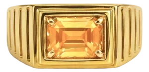 Art Deco Signet Ring for Men With Citrine, Silver, Gold, Size 10