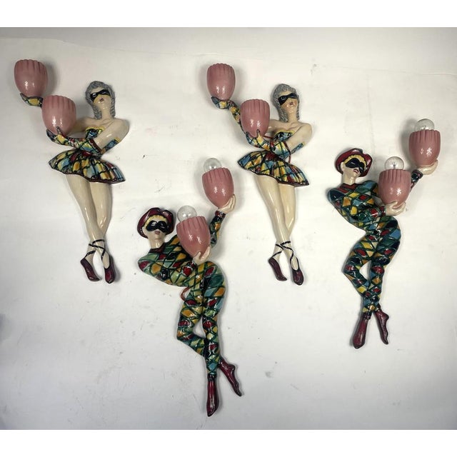 Vintage Arlecchino Wall Lights in Venetian Ceramic, 1950s, Set of 2 For Sale - Image 17 of 18