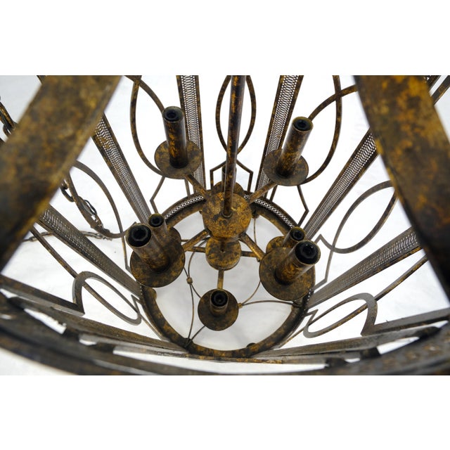 Brown Mid 20th Century Mid Centry Modern Large Italian Pendant Bronze Oxide Gilt Ornate Metal Light Fixture Chandelier For Sale - Image 8 of 18