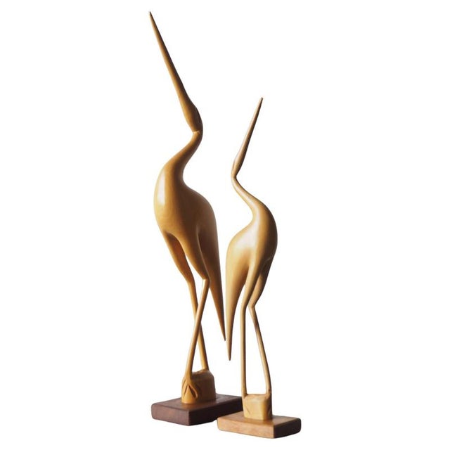 Vintage Herons Statue in Wood, 1970s For Sale - Image 15 of 15