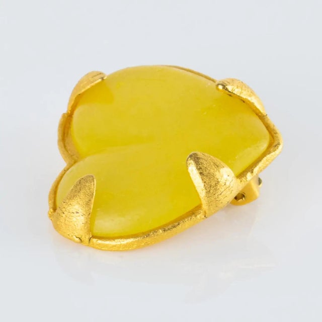 Edouard Rambaud Paris Citrus Yellow Acrylic Gilded Heart Clip-on Earrings For Sale - Image 9 of 9
