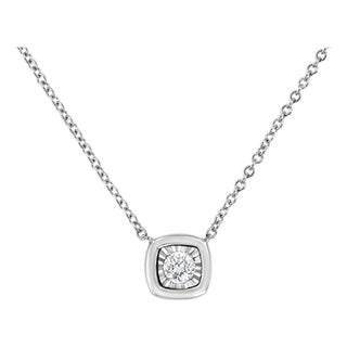 .925 Sterling Silver 1/10 Cttw Miracle Set Round Diamond Cushion Shape 18" Pendant Necklace (K-L Color, I2-I3 Clarity) For Sale
