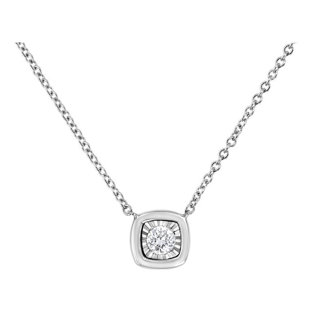 .925 Sterling Silver 1/10 Cttw Miracle Set Round Diamond Cushion Shape 18" Pendant Necklace (K-L Color, I2-I3 Clarity) For Sale