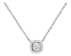 .925 Sterling Silver 1/10 Cttw Miracle Set Round Diamond Cushion Shape 18" Pendant Necklace (K-L Color, I2-I3 Clarity)