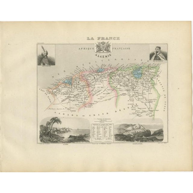 Antique Map of French Algeria, Algiers and Abd El-Kader, 1860 For Sale - Image 3 of 12