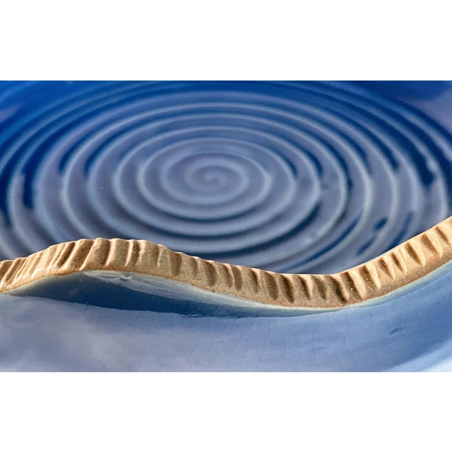 Rustic Contemporary Thai Rustic Blue Wood-Ash Glazed Pottery Bowl For Sale - Image 3 of 10