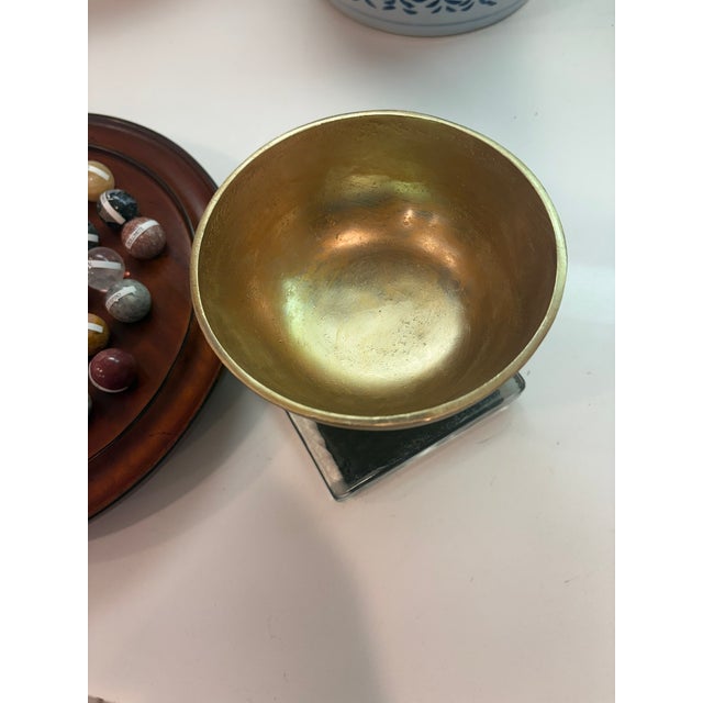European Handcrafted Solitaire Game With Semi Precious Stone Marbles & Gilt Pedestal Bowl For Sale - Image 12 of 15
